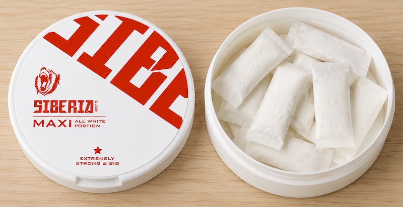 The maxi nicotine pouch format (Siberia brand).