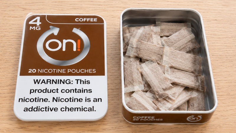 The mini nicotine pouch format (on! brand).